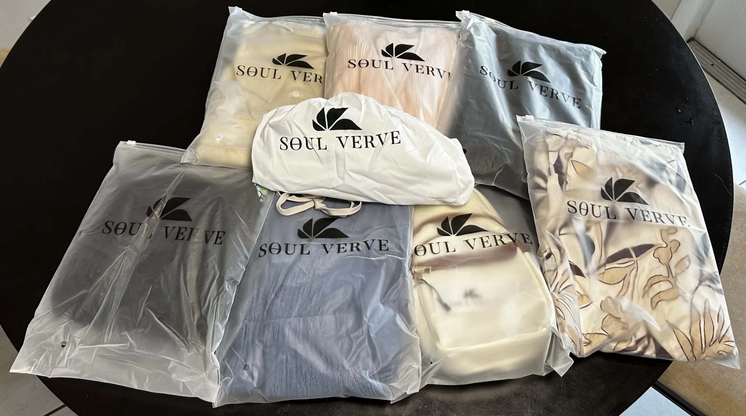 Branded products in sustainable packaging representing the launch of an organized e-commerce operation.