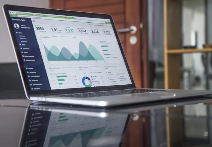 Laptop showing a business performance dashboard used for leadership decisions